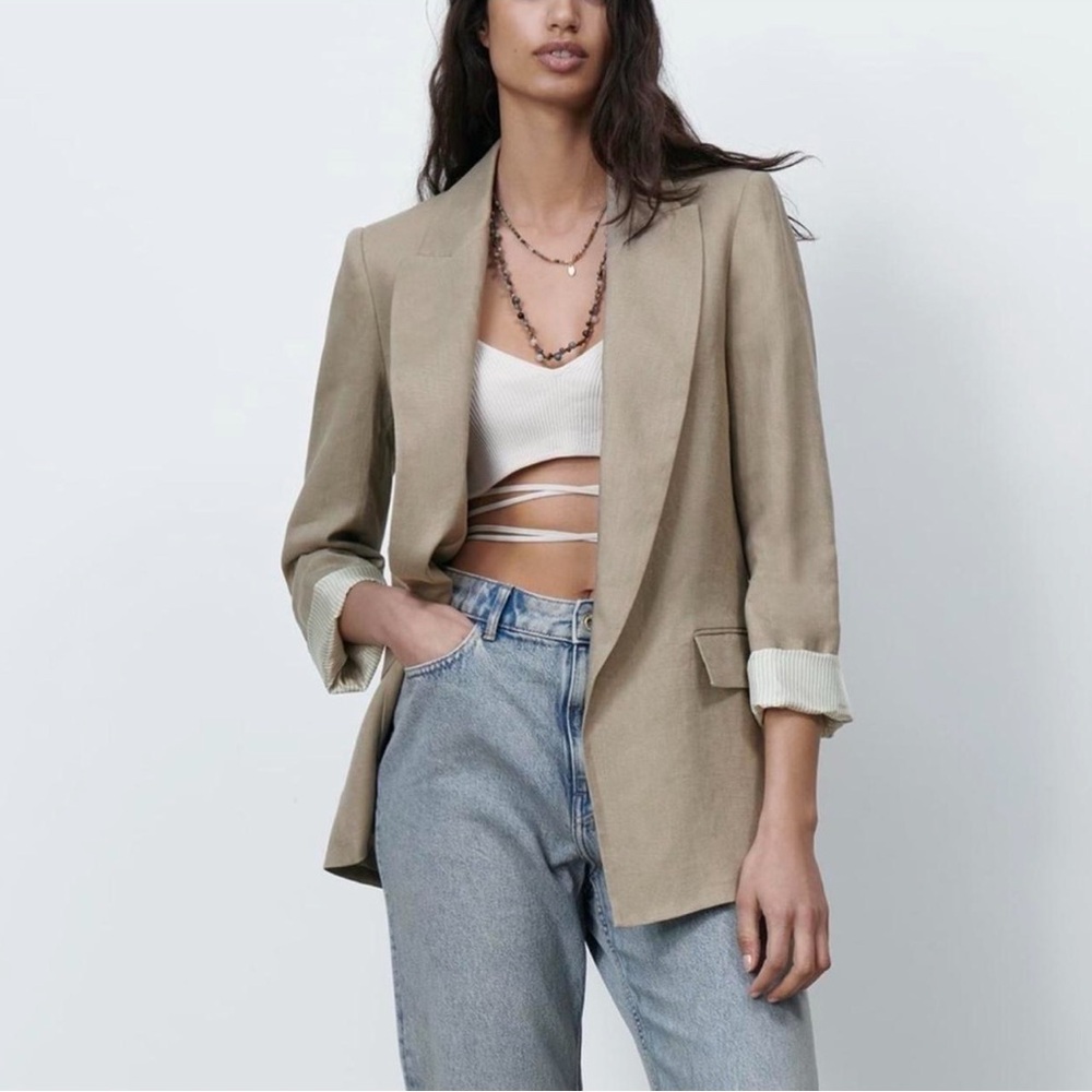 Zara Tan Linen Blazer size L